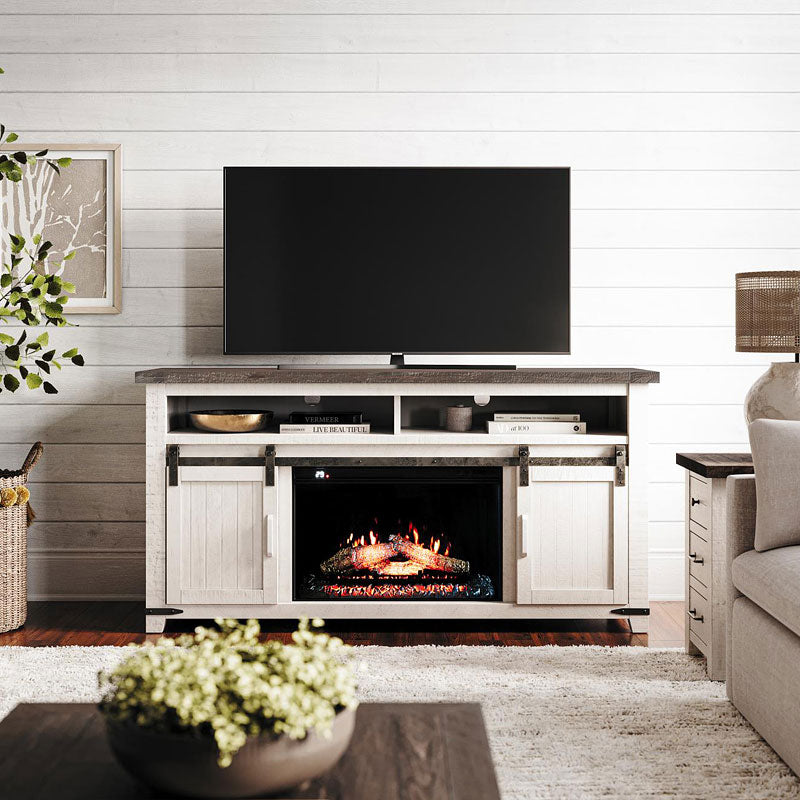 Loft 64 Vintage White Electric Fireplace & Media Console