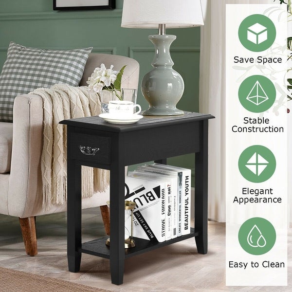 2 Tier End Bedside Sofa Side Table Narrow Nightstand - 24