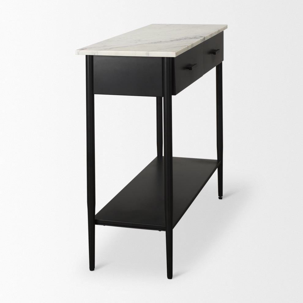 Amika White Marble Top With Black Metal Base Console Table   Modern   Console Tables   by Mercana  Houzz