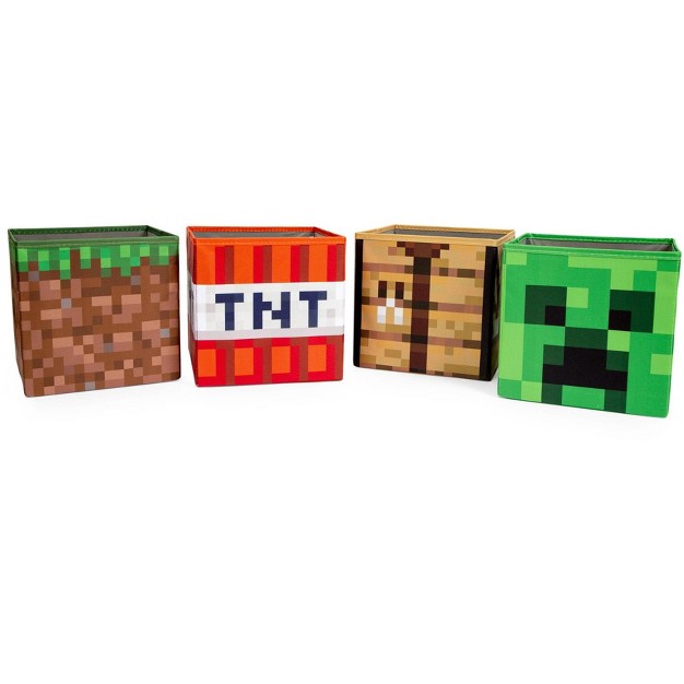 Ukonic Minecraft 10 inch Storage Bin Organizer Set Creeper Tnt Grass Craft Table