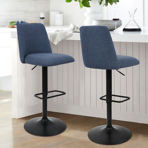 Upholstered Adjustable Height Swivel Bar Stool with Back Set of 2