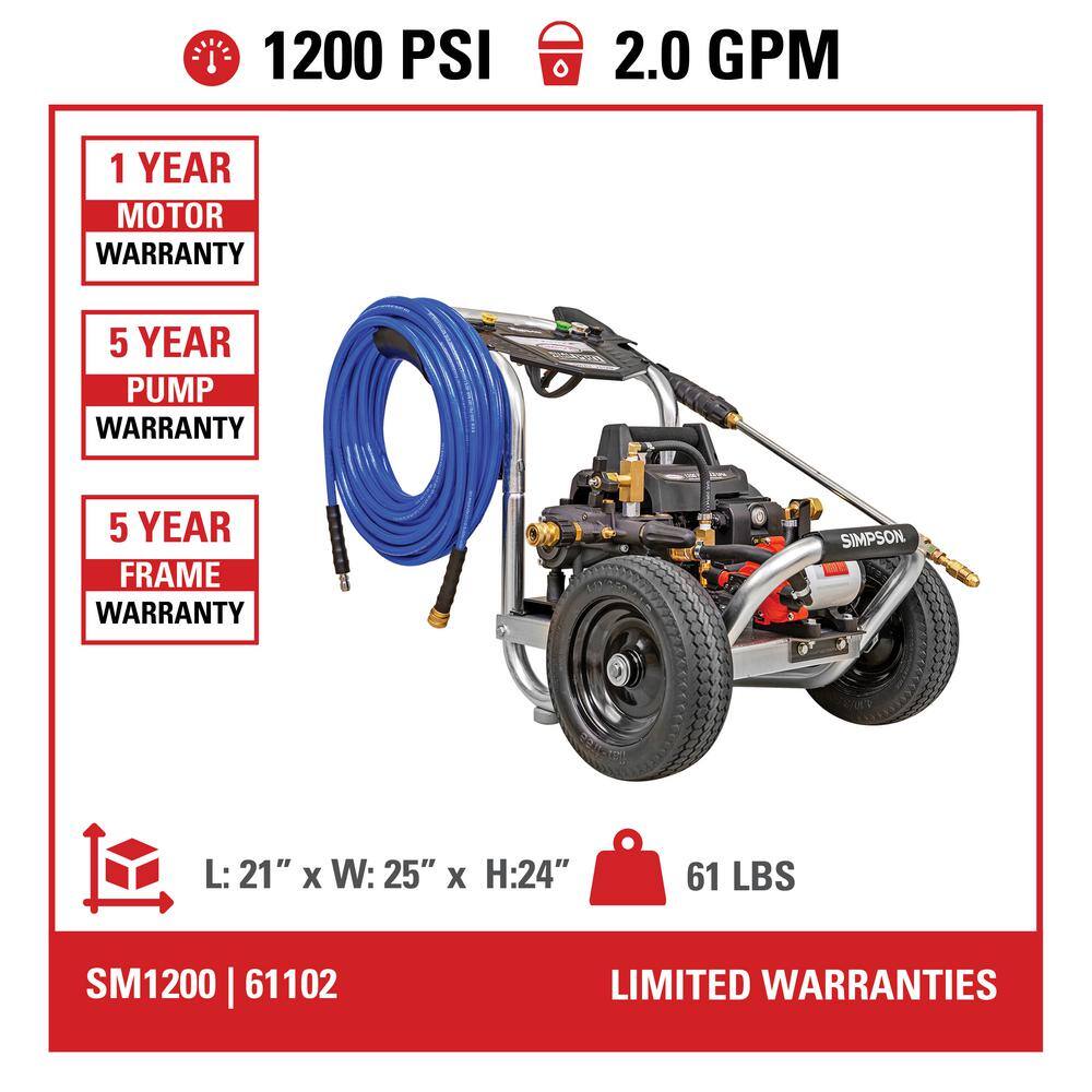 SIMPSON Mister 1200 PSI 2.0 GPM Electric Cold Water Sanitizing Mister and Pressure Washer with 120V Motor SM1200