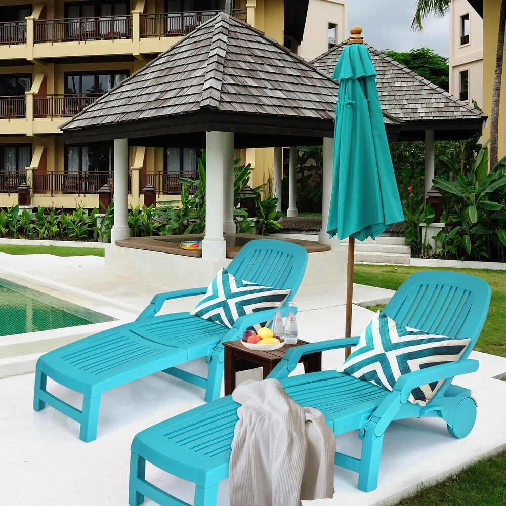 Gymax Set of 2 Patio Adjustable Chaise Lounge Chair Folding Sun