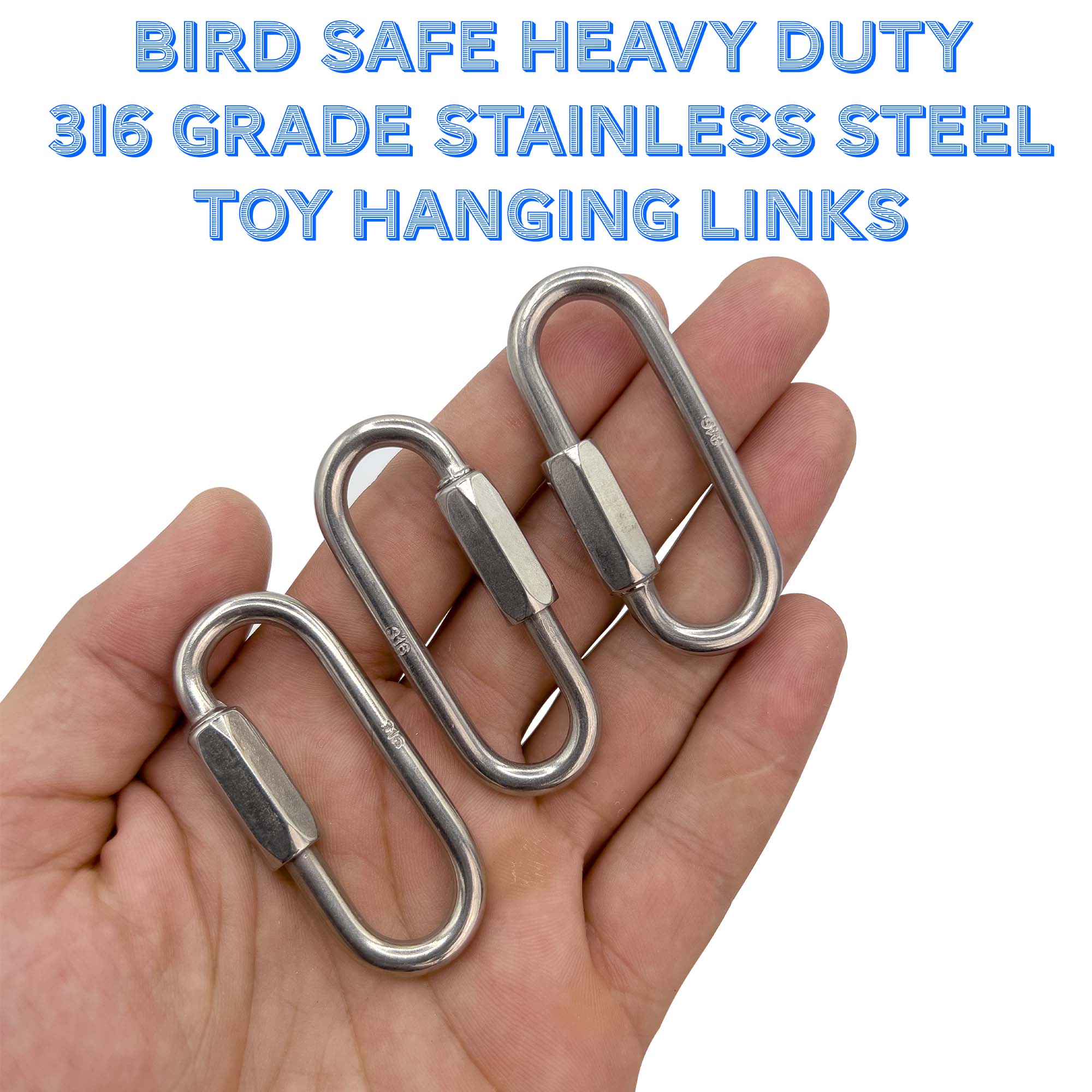 7006 Pk9 Stainless Steel 2.5 Inch Large Toy Quick Link MandM Bird Toys - Wide Mouth Large 316 Grade