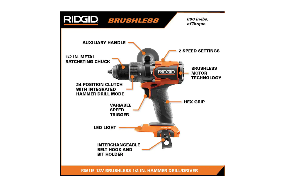 RIDGID R9225 18V Brushless Cordless 4-Tool Combo Kit with (1) 4.0 Ah and (1) 2.0 Ah MAX Output Batteries， 18V Charger， and Tool Bag