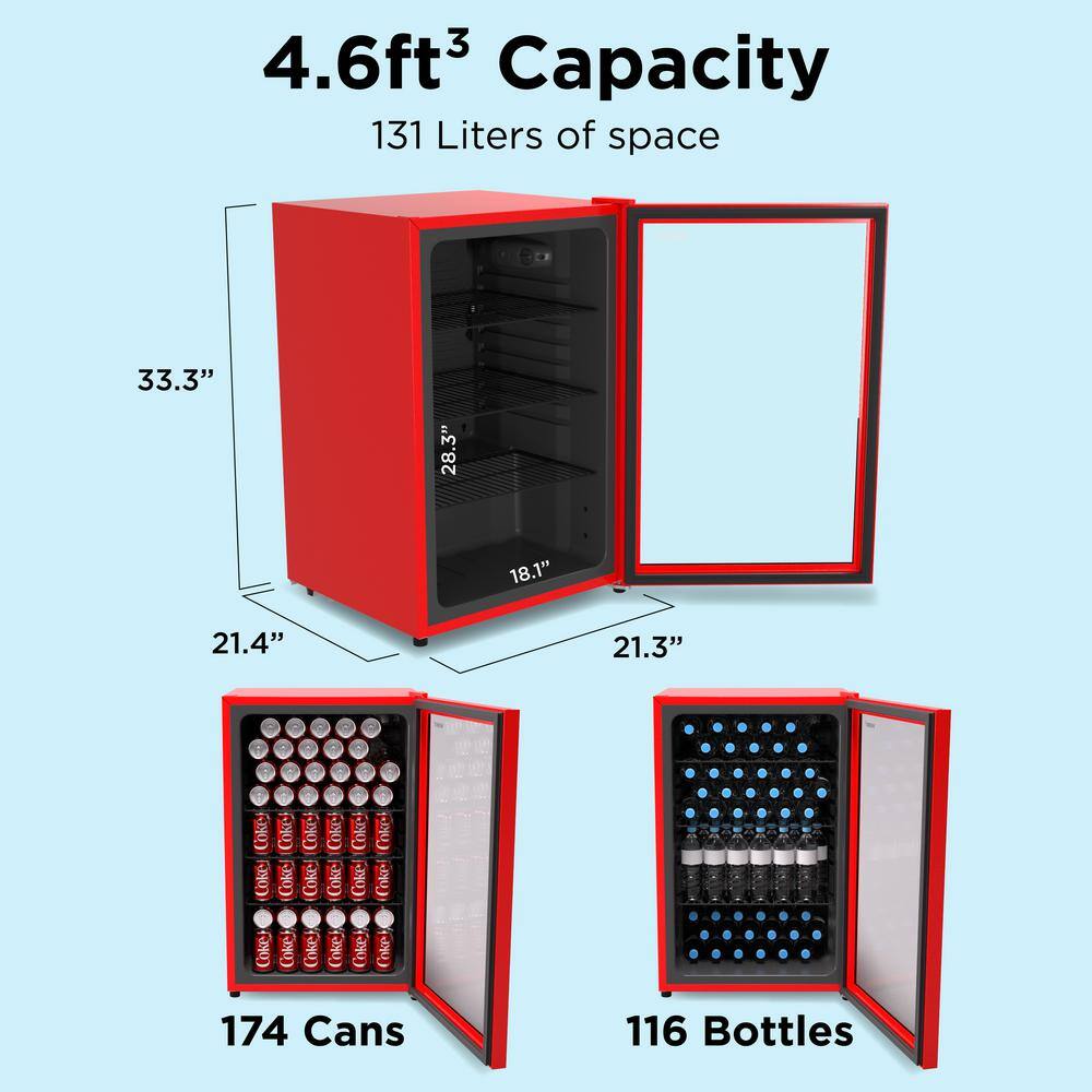 Husky 4.6 Cu. ft. 158-Can Quiet XL Glass Door Freestanding Beverage Refrigerator with Reversible Door without Freezer(Red) OSFG022-RXL