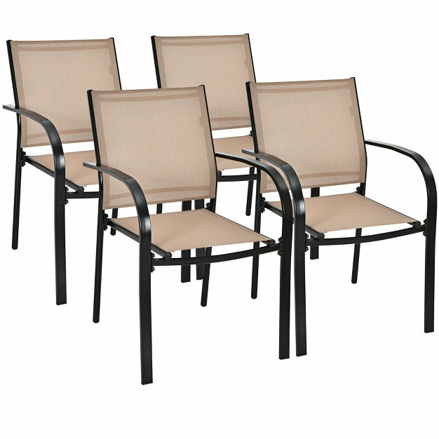 Costway 4pcs Stackable Patio Dining Chair W Steel Frame amp Quick drying Fabric