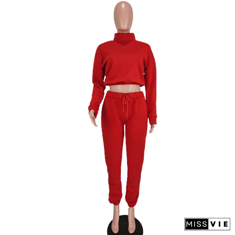 Turtleneck Loose Sweatshirt Jogging Pants Tracksuit