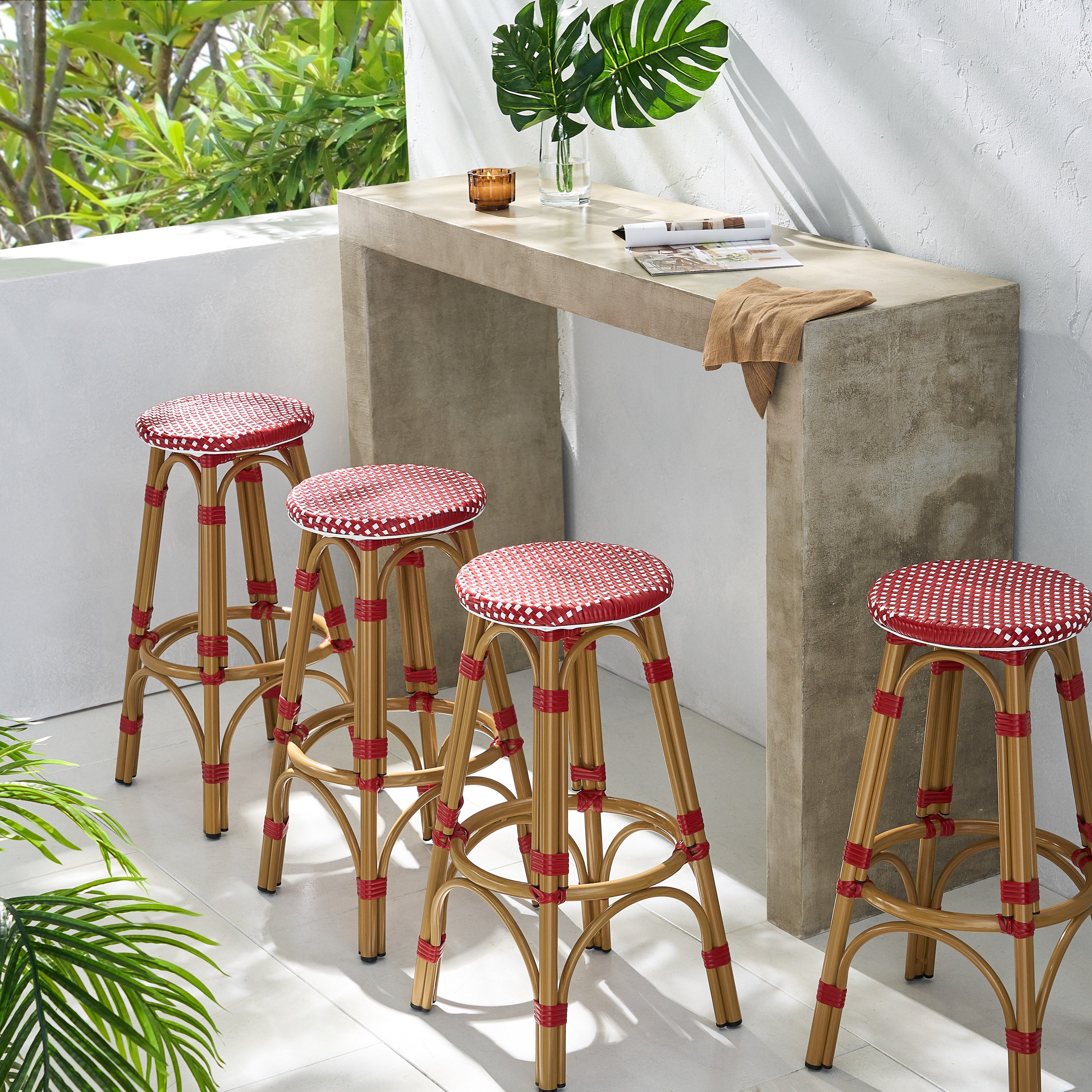 Dohney Outdoor French Aluminum 29.5 Inch Barstools, Set of 4