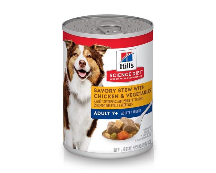 Hills® Science Diet® Adult 7+ Savory Stew with Chicken and Vegetables Canned Dog Food， 12.8 oz.