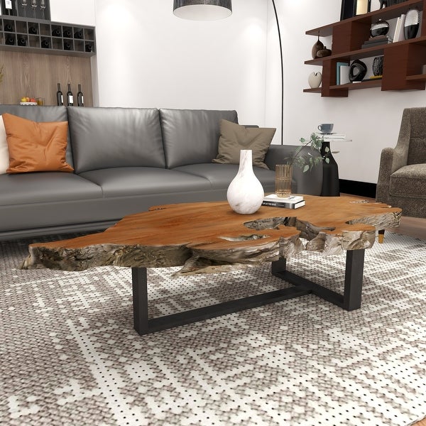 Brown Iron Contemporary Coffee Table 34 x 58 x 4