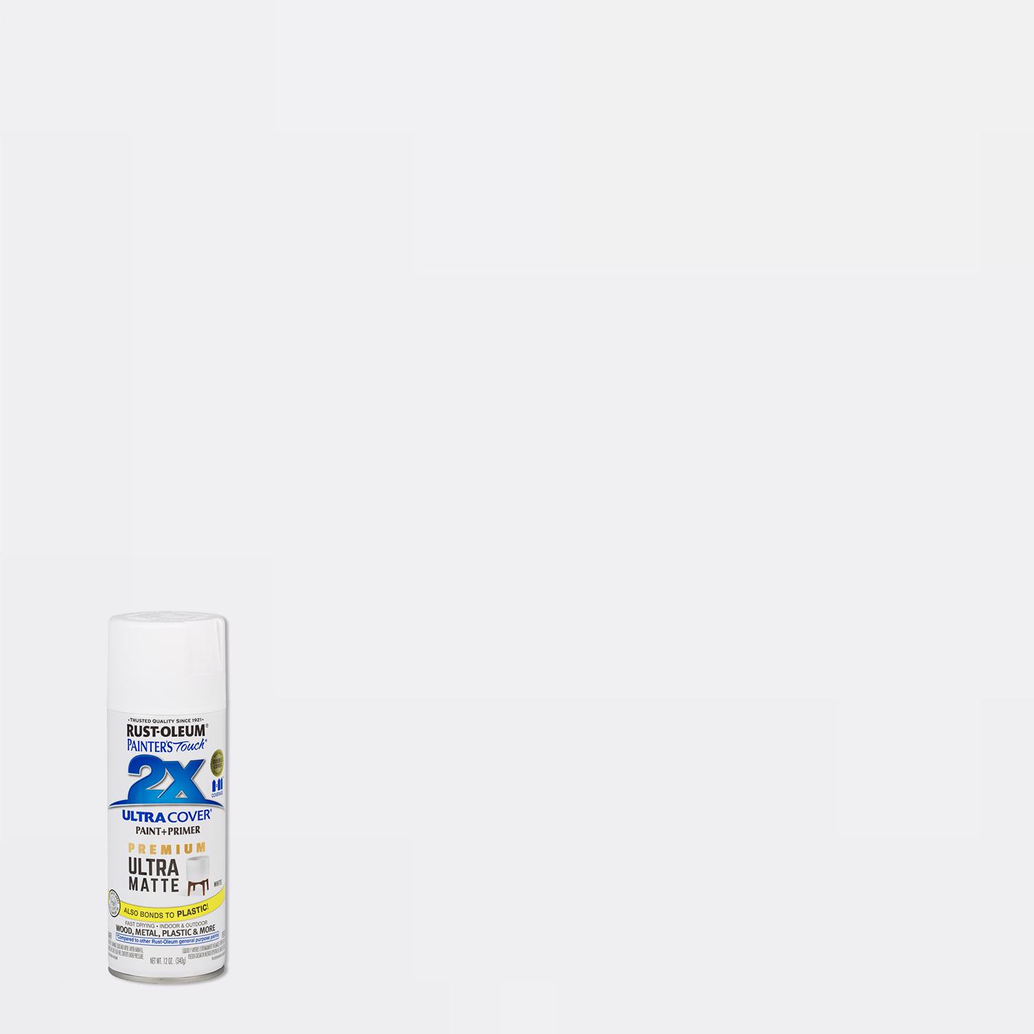 Rust-Oleum Painter\u0027s Touch 2X Ultra Cover Ultra Matte White Paint+Primer Spray Paint 12 oz