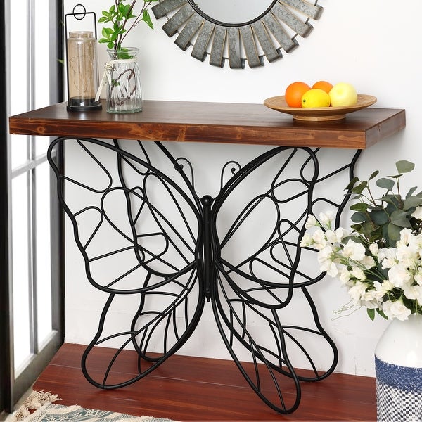 Butterfly Black and Brown Metal and Wood Accent Table - 31.25