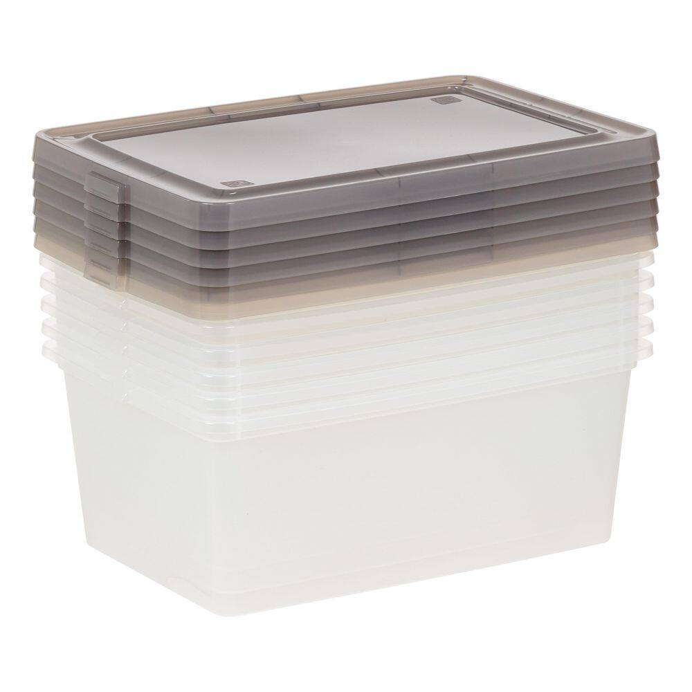 3.6 Gal. Snap Top Plastic Storage Box in Clear with Gray Lid (6-Pack) 585102