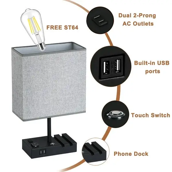 17 inch Grey Table Lamp with USB Port and Charging Dock - 17inch