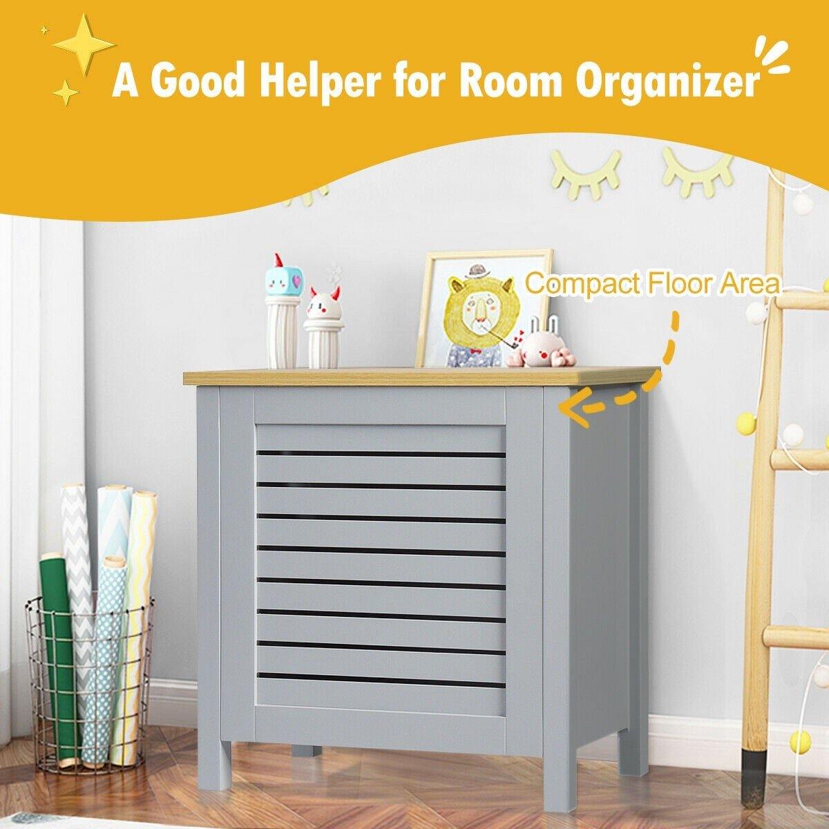 Costzon Wooden Toy Box Chest with Lid, Large Storage Cabinet with Louver Design for Storage (Grey)