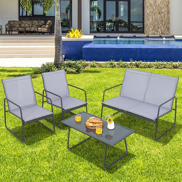 Costway 4 piece Metal Patio Furniture Chat Set Outdoor Conversation Table Garden