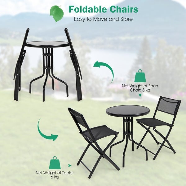 3 pcs Outdoor Folding Bistro Table Chairs Set - 18