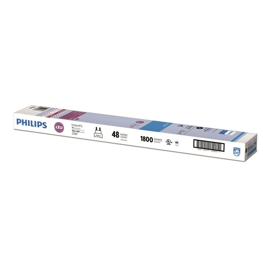 Philips 32W Equivalent 4 ft. Linear T8 Type A Instant Fit Daylight LED Tube Light Bulb (5000K) (10-Pack) 538990