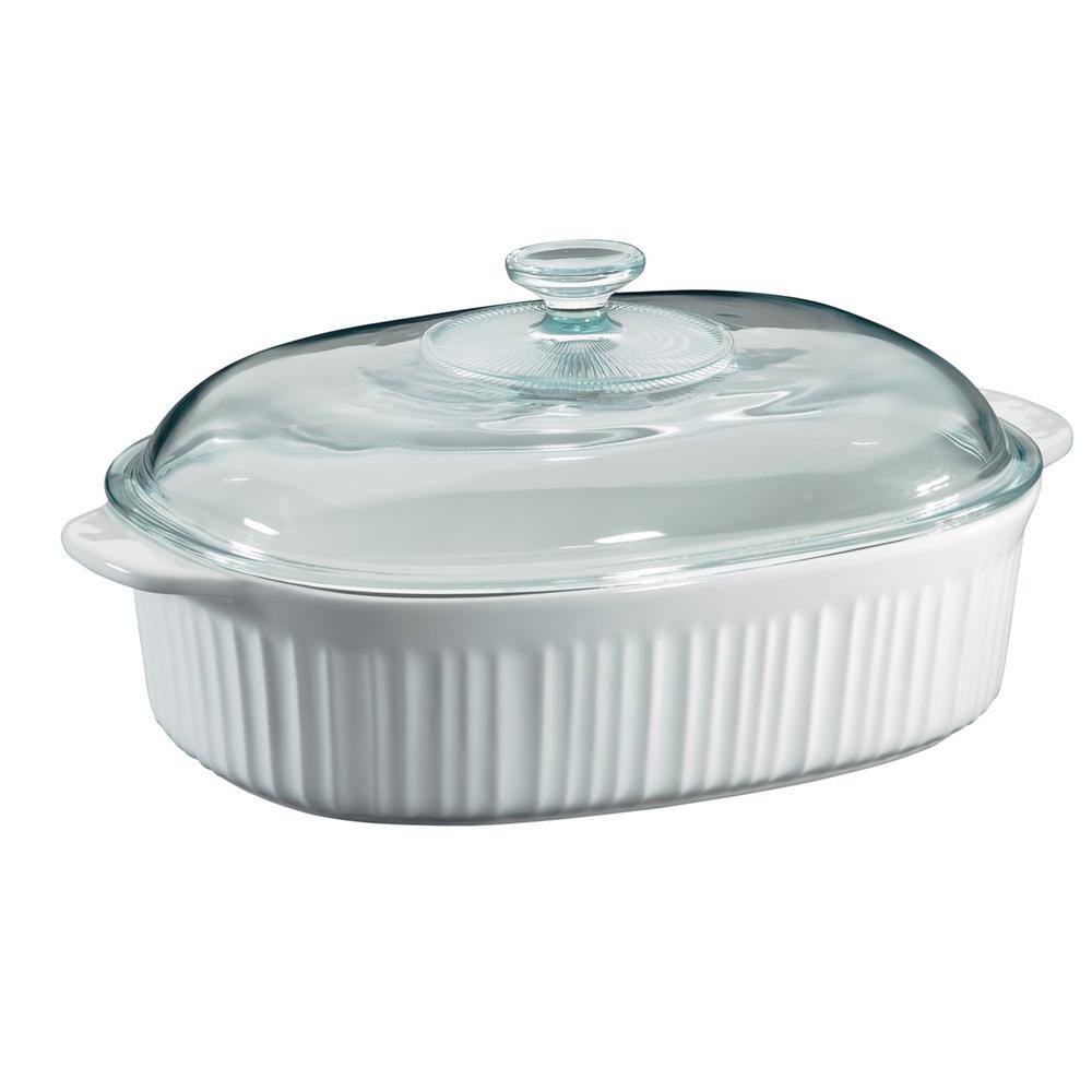 Corningware French White 4-Qt Oval Ceramic Casserole Dish with Glass Cover 6002278