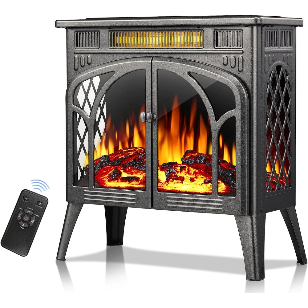 Freestanding Fireplace Heater with Realistic Flame Portable Remote Control   4.2\