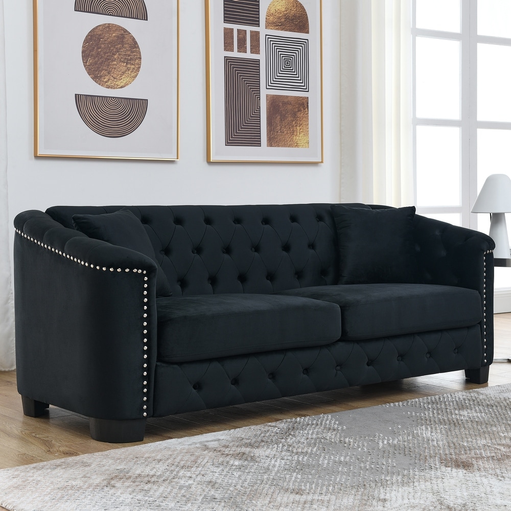 Black Modern Velvet Sofa Set with Pillows (3 Seater * 2)