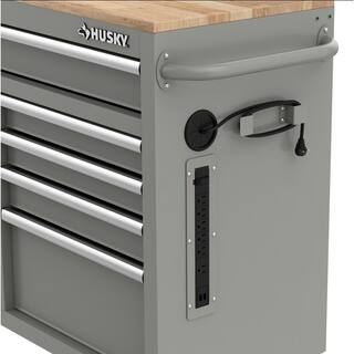 Husky 46 in. W x 18 in. D 9-Drawer Gloss Gray Mobile Workbench Cabinet with Solid Wood Top H46X18MWC9GRY