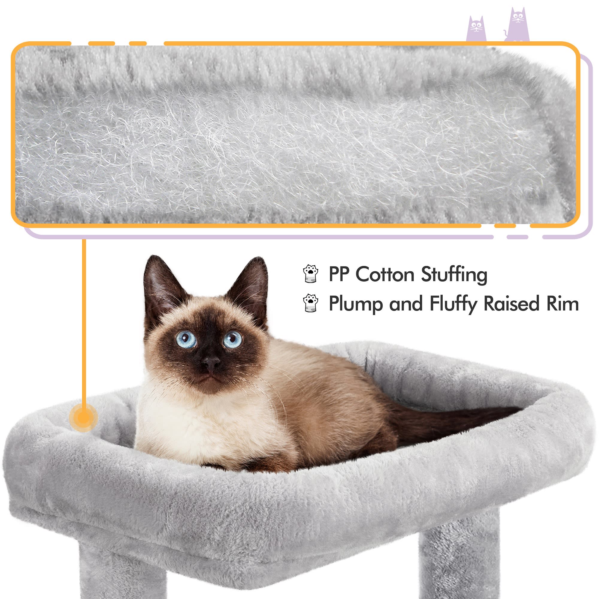 Topeakmart Light Gray Medium Plush Cat Tree with Condo， 40