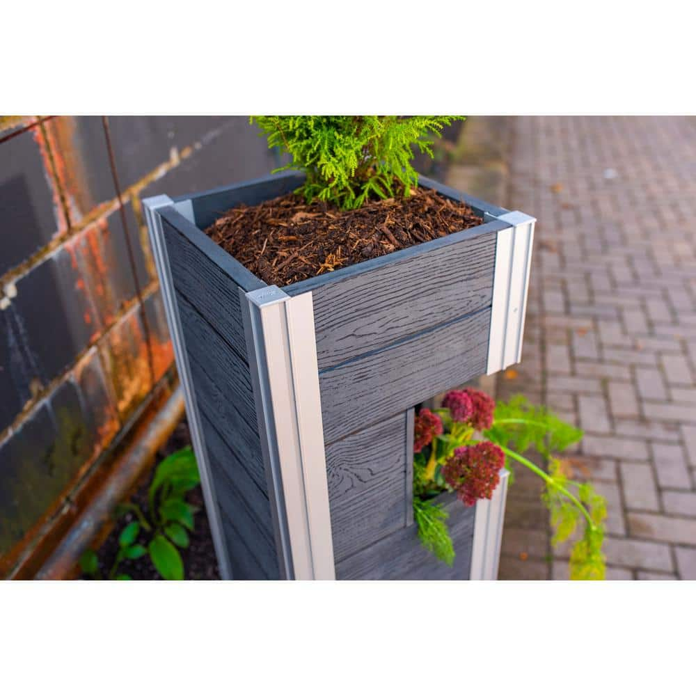 VITA Urbana 13quotL x 13quotW x 30quotH Vinyl Raised Pillar Planter Slate Gray VT17614 VT17614