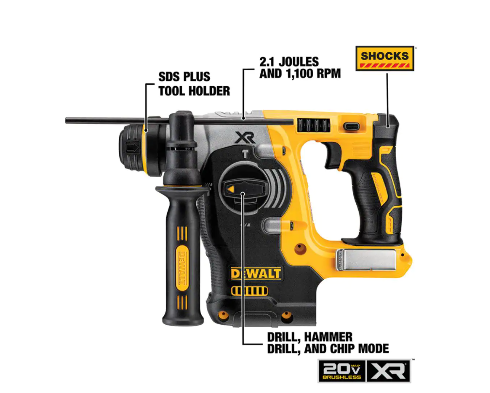 DEWALT DCH273B 20-Volt MAX XR Cordless Brushless 1 in. SDS Plus L-Shape Rotary Hammer (Tool-Only)