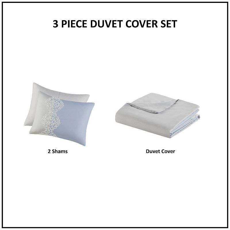 Madison Park Vera Luxury 3-Piece Floral Embroidered Microfiber Duvet Cover Set with Shams