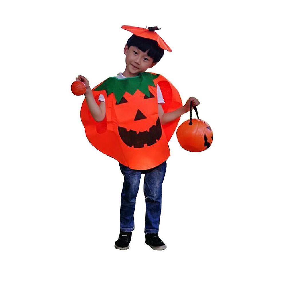 2 Pcs Kids Cosplay Punkin Poncho Set Halloween Cape And Hat Show Costume