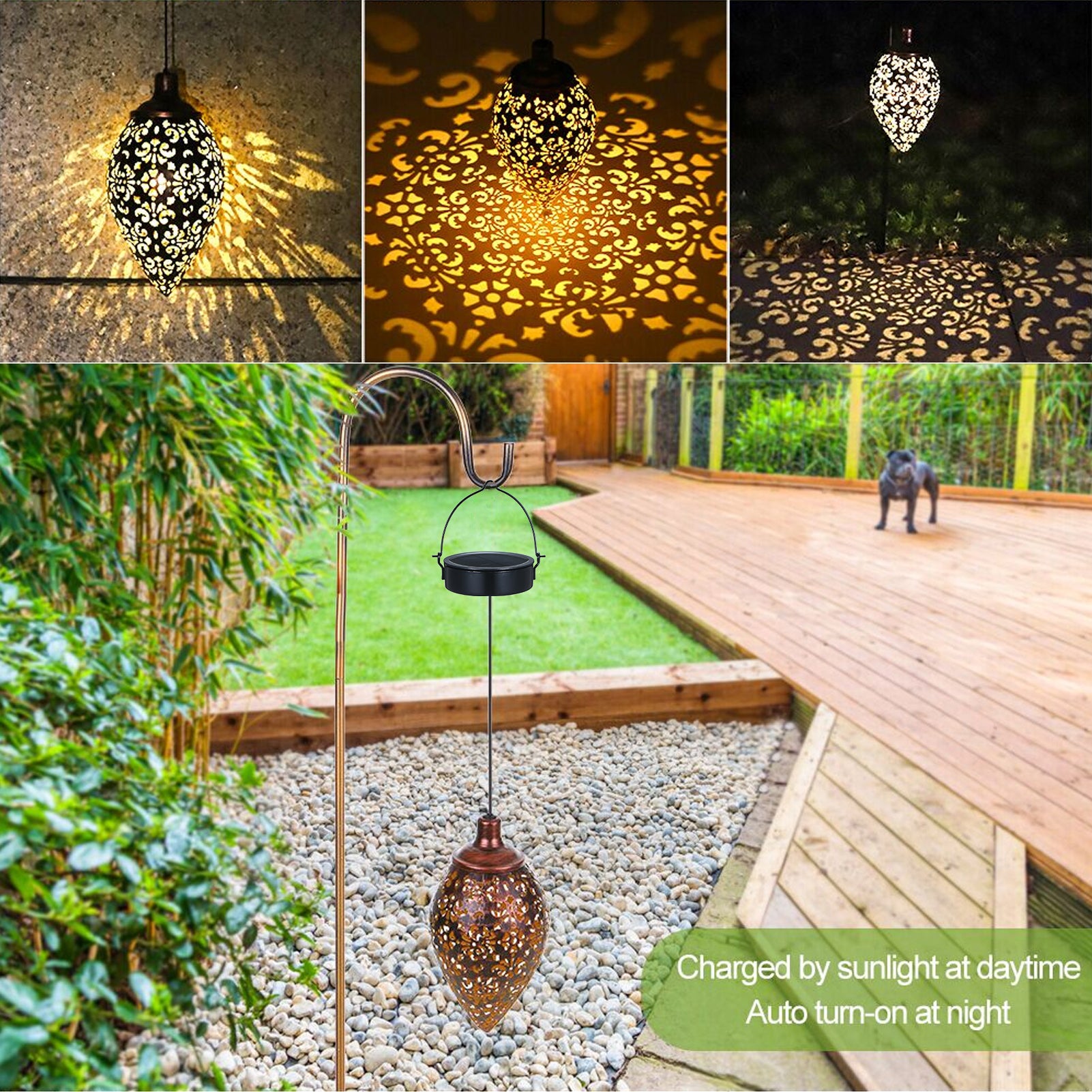 Tomshine DC 1.2V 0.065W Solar Powered Energy LED Light Lantern Hanging Outdoor Lamp Olive Shape Design Sensitive Light Sensor Control IP44 Water Resistance for Patio Courtyard Balcony Porch Yard