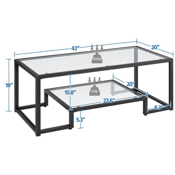 Modern Glass Coffee Table with Metal Frame， Black