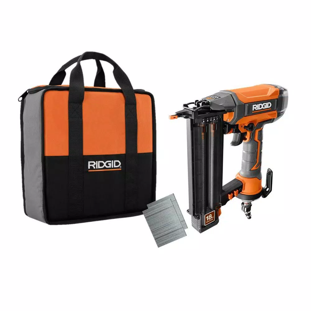 RIDGID 18-Gauge 2-1/8 in. Brad Nailer with CLEAN DRIVE Technology， Tool Bag， and Sample Nails and#8211; XDC Depot