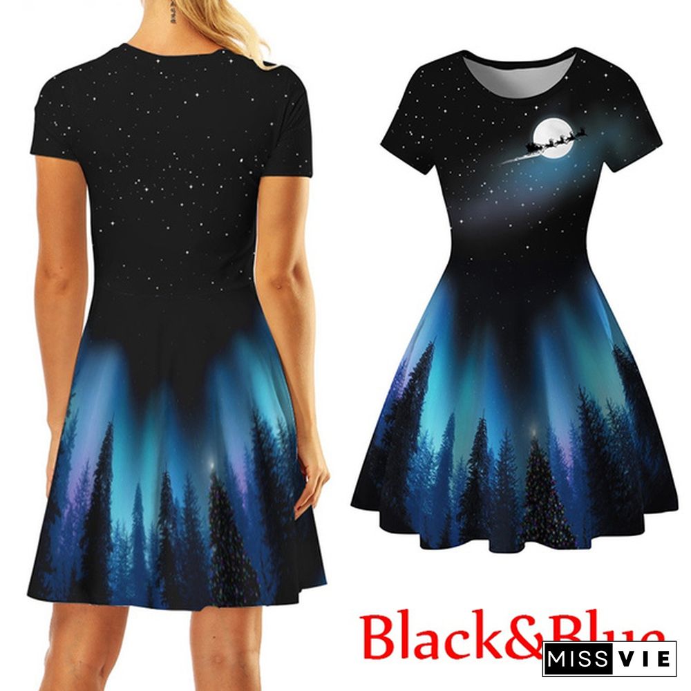 Fashion Christmas Elf Digital Print Women's Short Sleeve Slim Dress