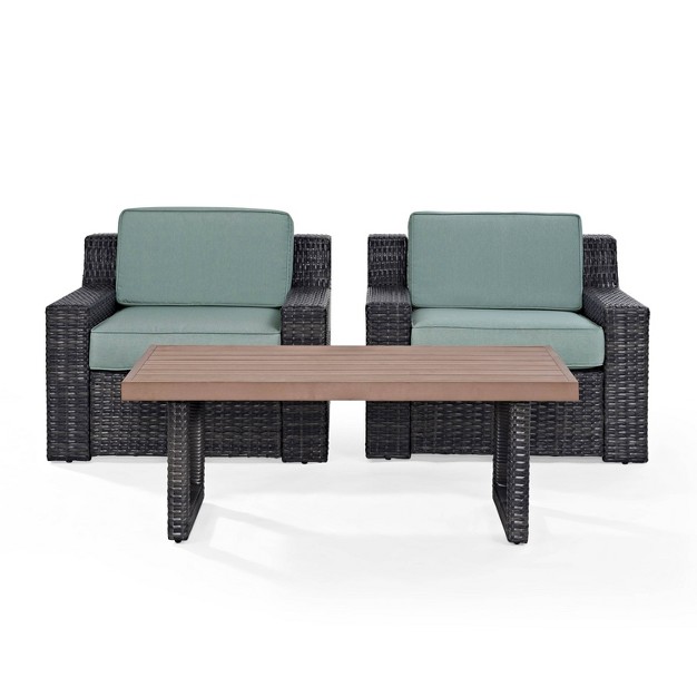 Beaufort 3pc Outdoor Wicker Seating Set With Coffee Table Mist Crosley