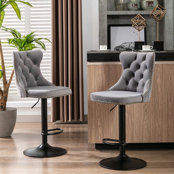 Set of 2 Swivel Velvet Barstools with Backs Comfortable Tufted