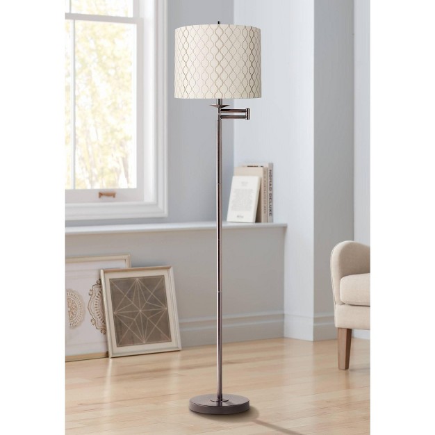 Tall Bronze Embroidered Hourglass Off White Fabric Drum Shade For Living Room Reading Bedroom