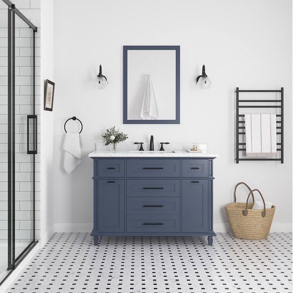 Home Decorators Collection Tarbot 48 in. W x 22 in. D x 34.5 in. H Bath Vanity in Midnight Blue with White Marble Top Tarbot 48MB