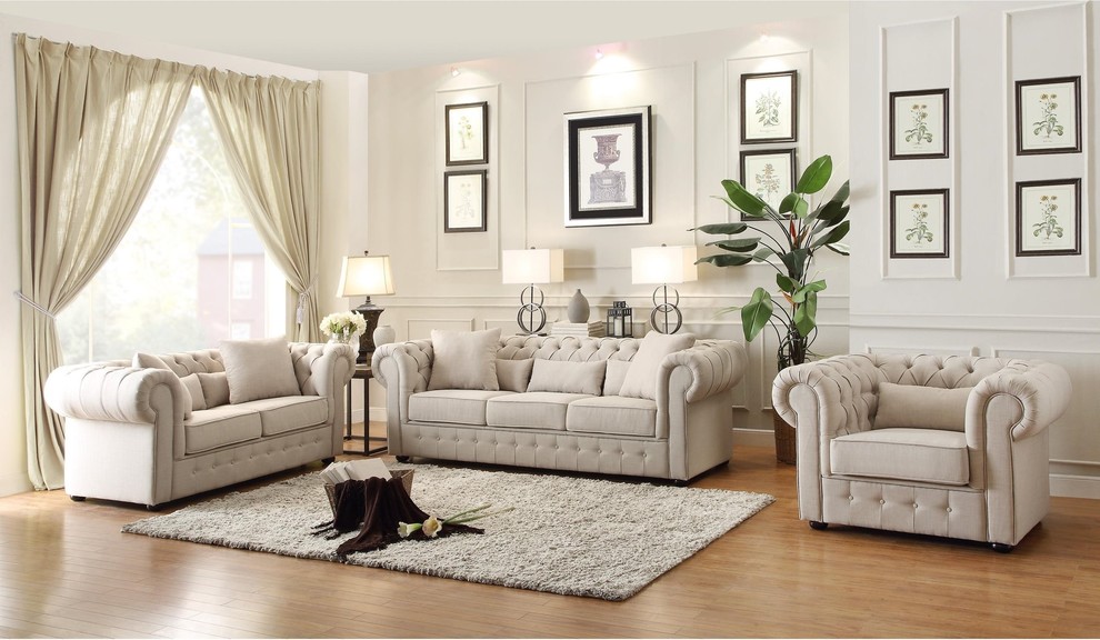 Scotlynn Button Tufted Love Seat  Natural Fabric   Transitional   Loveseats   by AMOC  Houzz