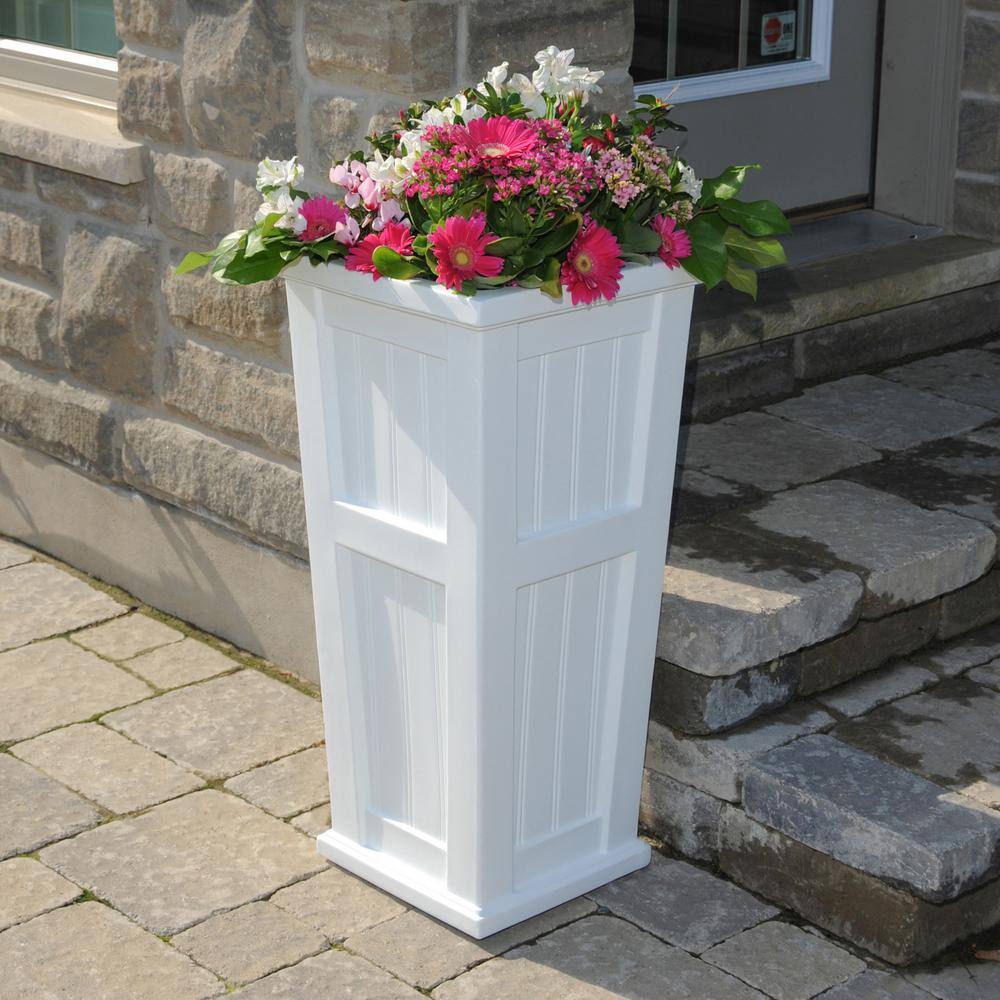 Mayne Cape Cod 32 in. Tall Self-Watering White Polyethylene Planter 4843-W