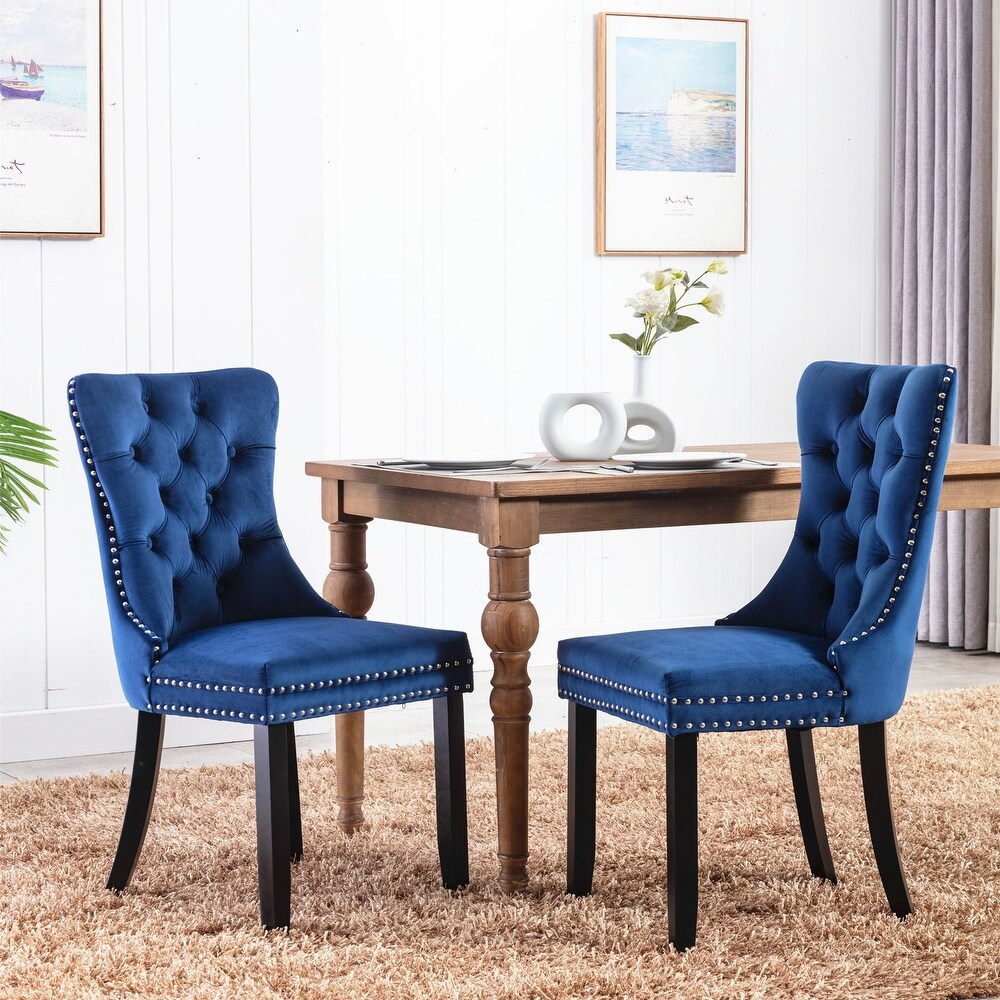 High end Tufted Solid Wood Velvet Upholstered Dining Chair with Wood Legs  2 Pcs Set