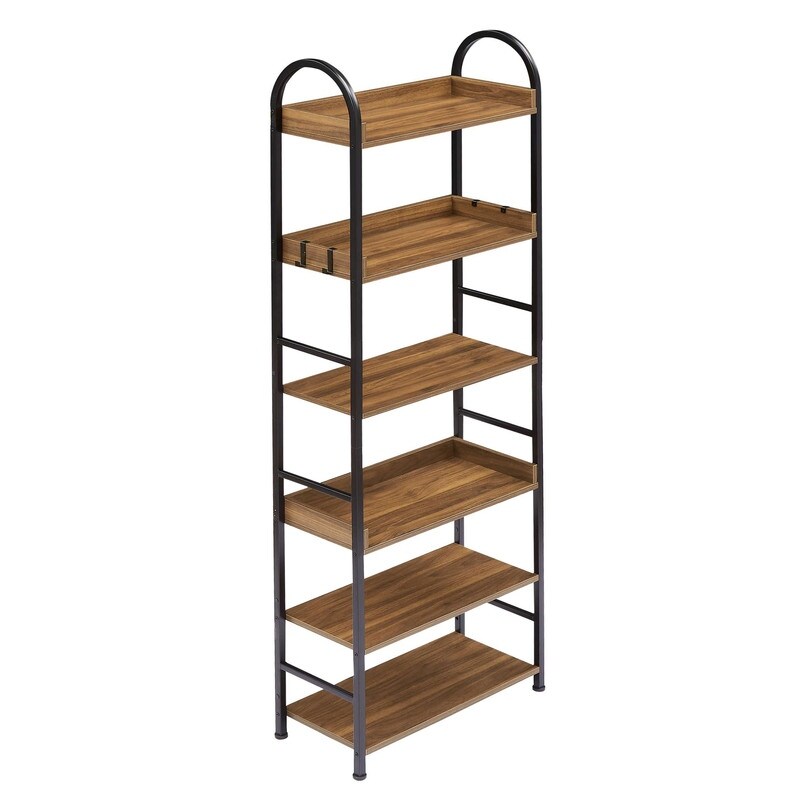 70.8 Inch Tall Bookshelf  6 tier Shelves with Round Top Frame