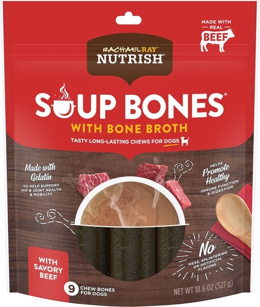 Rachael Ray Nutrish Soup Bones with Bone Broth Savory Beef Dog Treats， 9 count