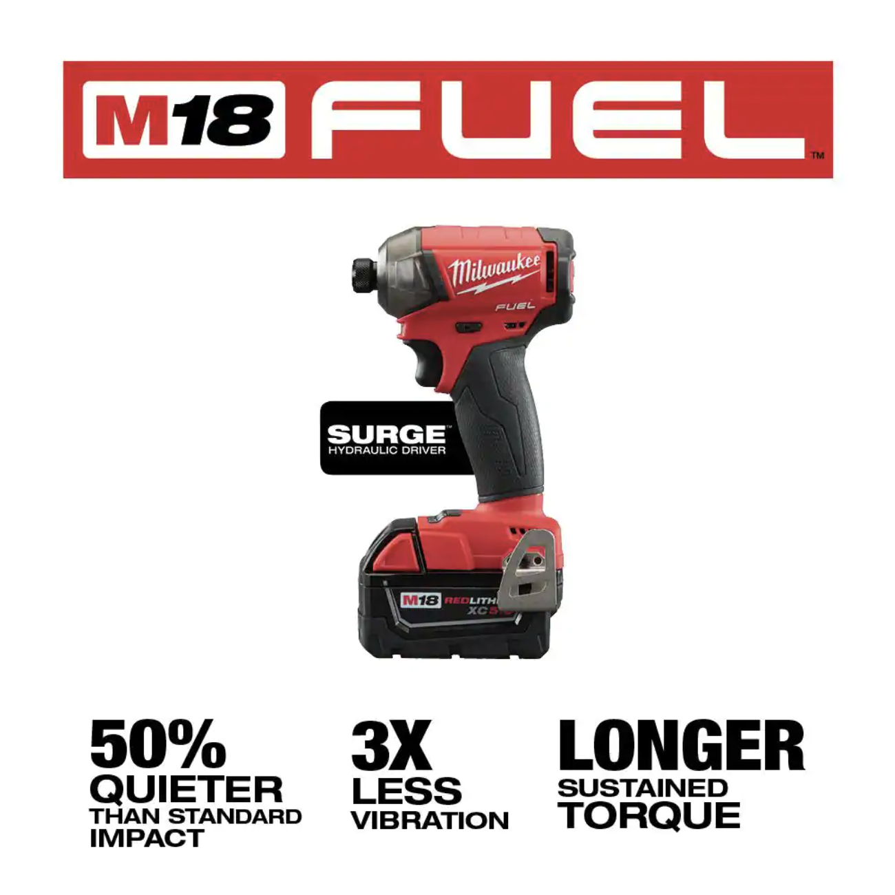 Milwaukee M18 FUEL SURGE 18V Lithium-Ion Brushless Cordless 1/4 in. Hex Impact Driver Compact Kit with Two 5.0 Ah Batteries