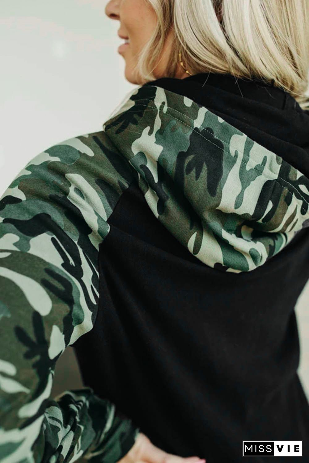 Camouflage Print Raglan Sleeve Hoodie