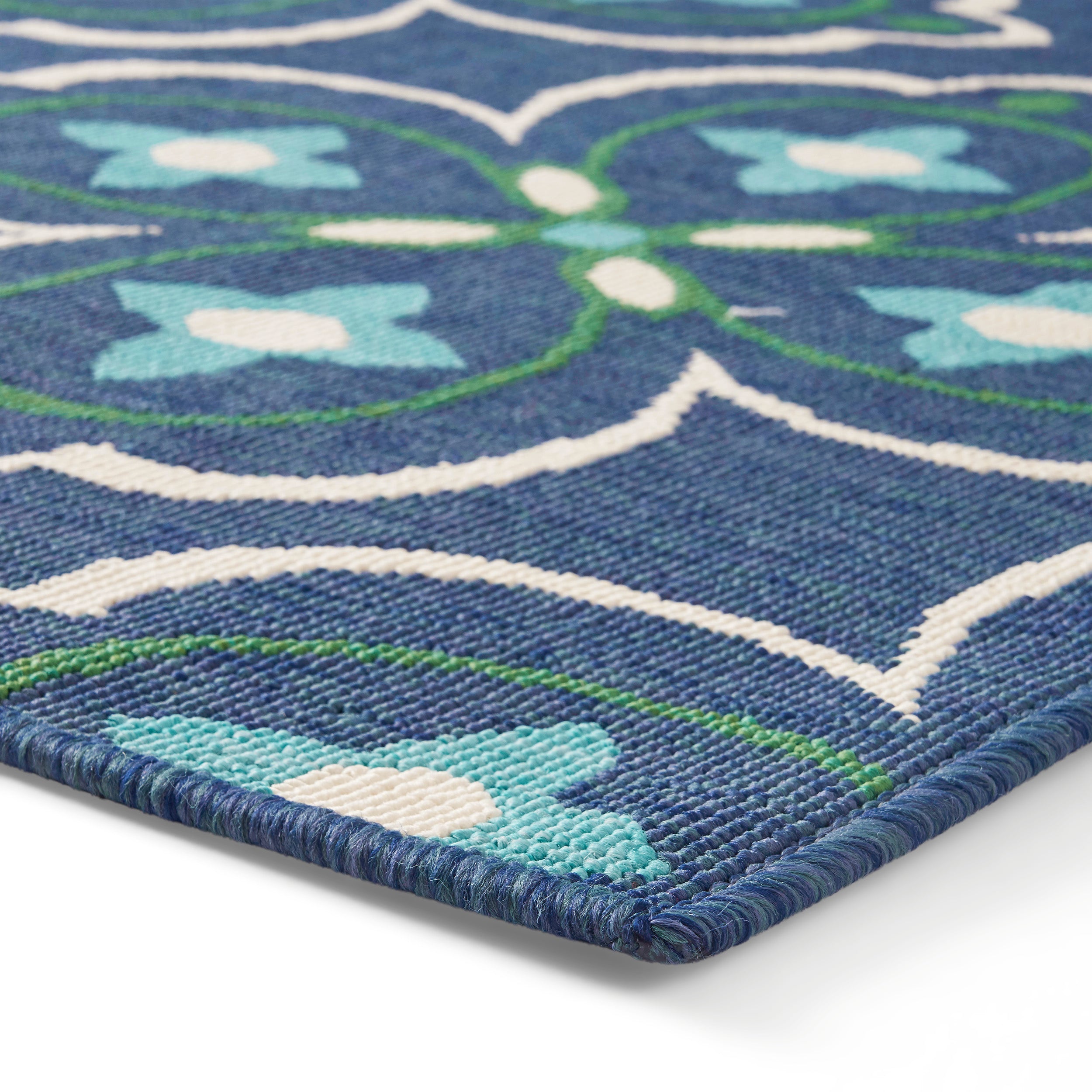 Tina Outdoor Medallion Area Rug, Blue and Green