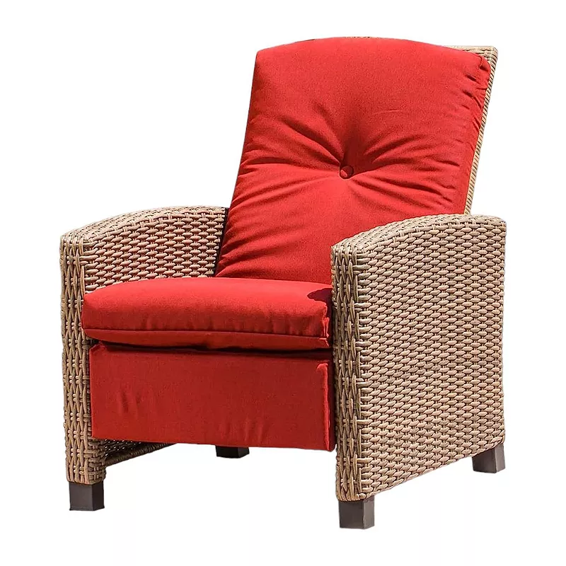 F.C Design Indoor and Outdoor Recliner， All-Weather Wicker Patio Chair， Red Cushion