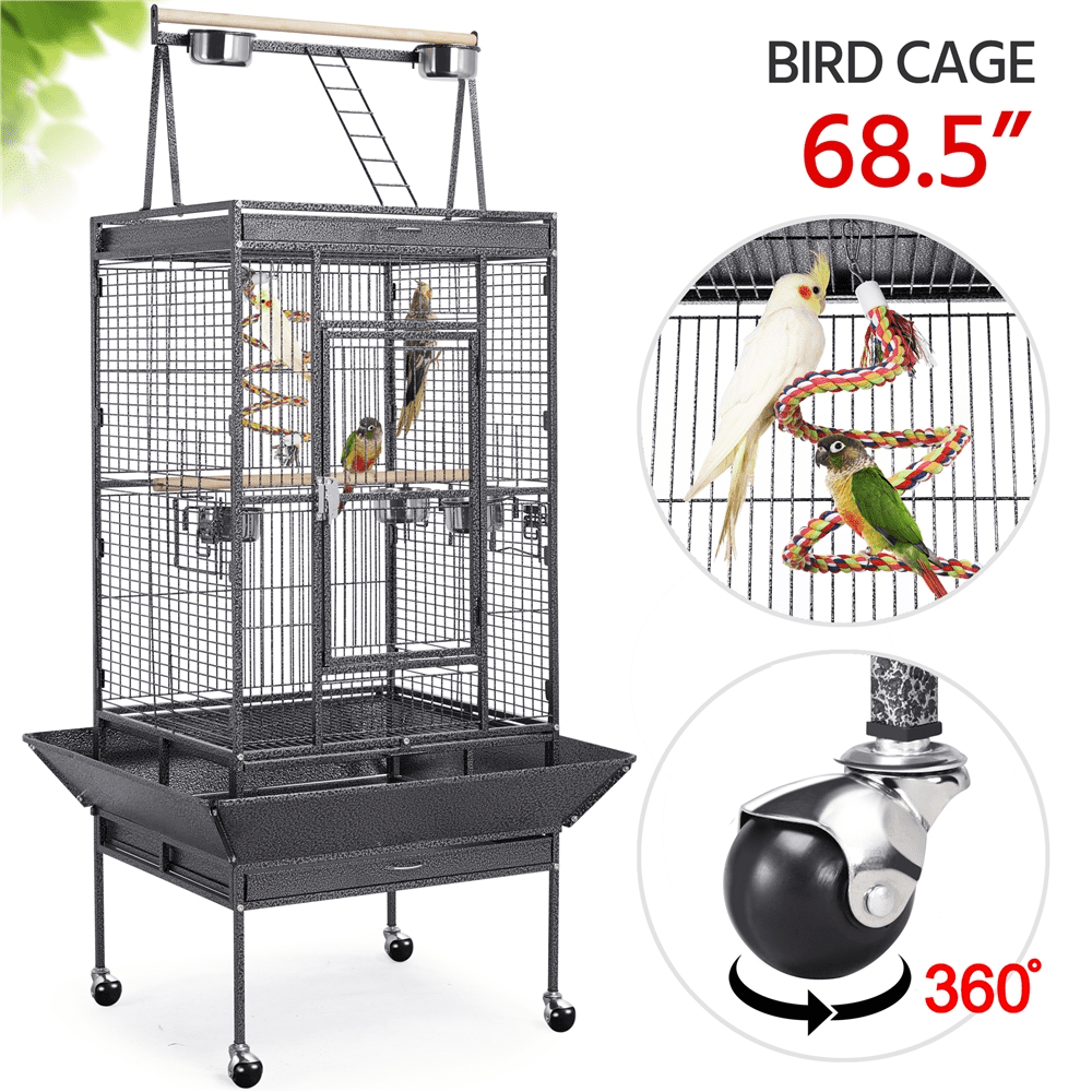 68.5inch Play Top Parrot Cage Rolling Bird Cage， Black